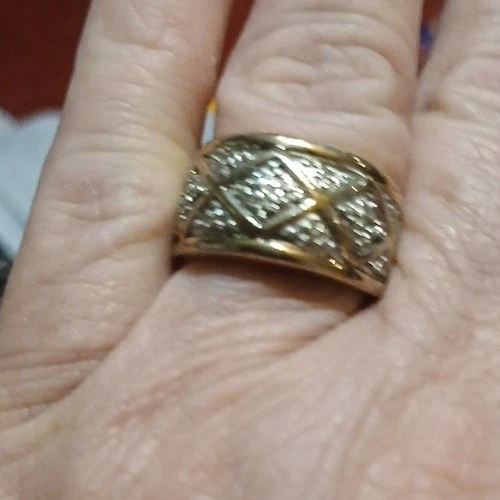 Vintage SS 925 Ring with Diamond Accents, White Stones, Gold Tone, 6.07g