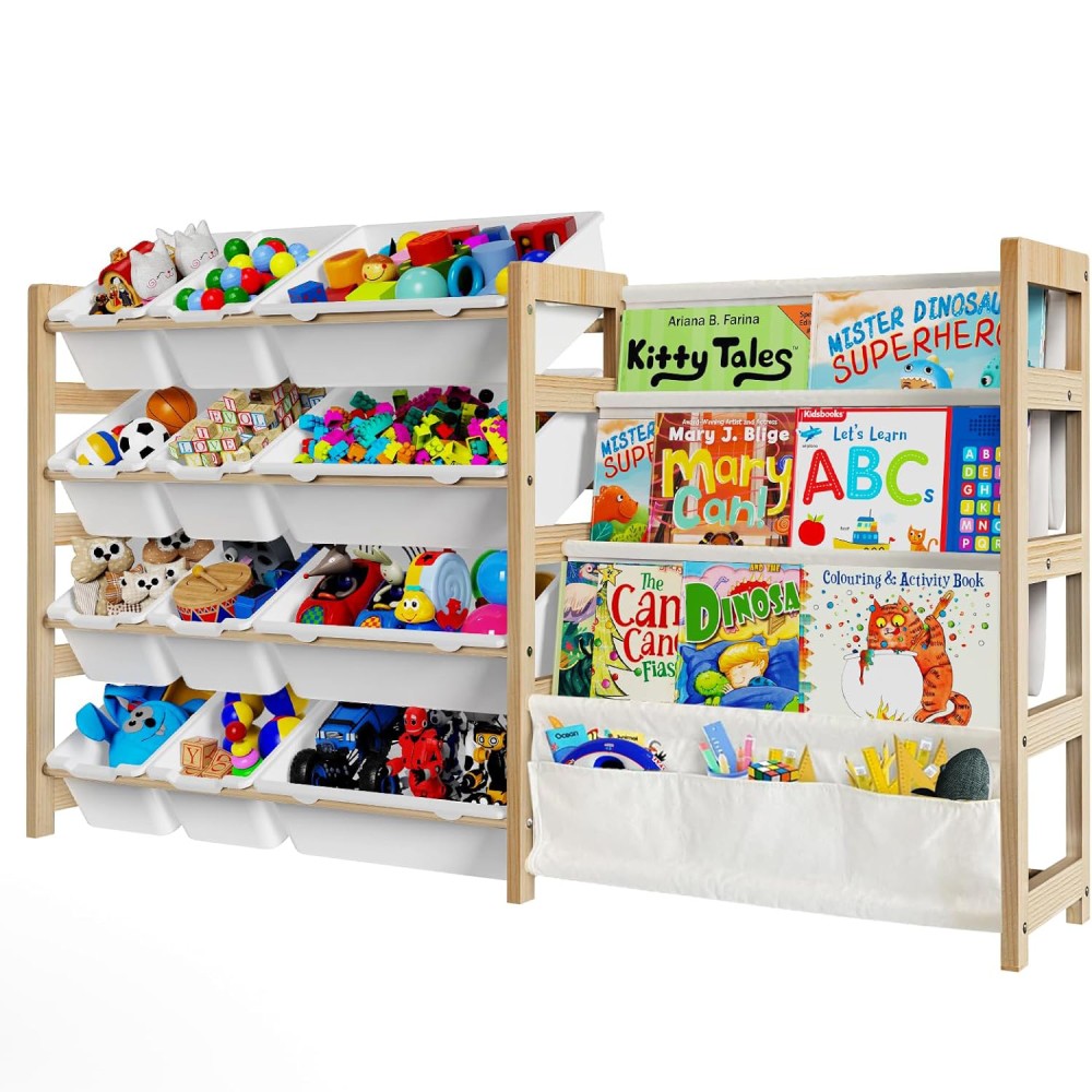 Kids Large Toy Storage Organizer&comma;with 4 Tier Bookshelf for Playroom Nursery Room