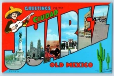 Mexico Postcard Greetings from Ciudad Juarez Big Letters Multiview c1950's