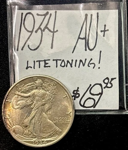 1934 Walking Liberty Silver Half Dollar Coin! (AU+) About Uncirculated. ENN Coin