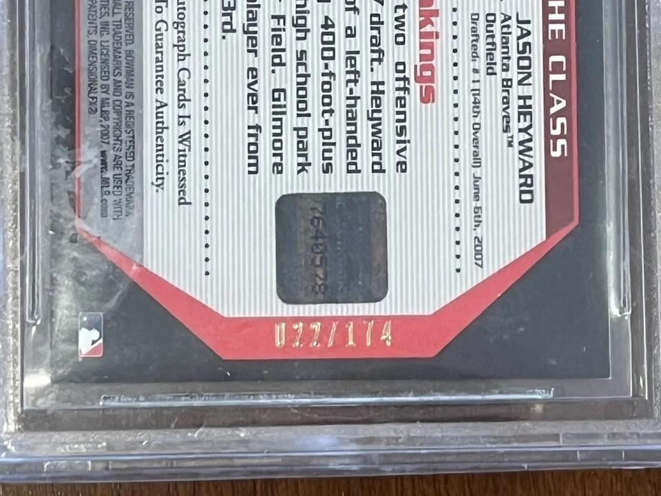 2007 Bowman Draft Picks Dual Auto Jason Heyward & Jonathan Gilmore /174 BGS 8.5 - Image 4 of 4