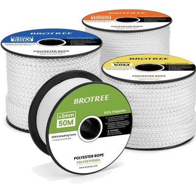 Polyesterseil, Schnur, Kordel, Seil, 4mm, 50m, Weiß, Bruchlast 200kg