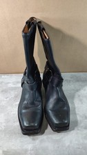 Women's BUFFALO Black Nubuck Leather Biker Cowboy Boots
