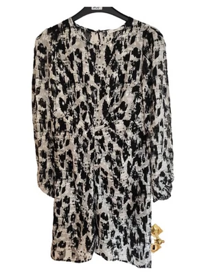 MANGO Robe Décontractée Femme Noir Imprimé Animal Plissée (EU 36, INT S) - Photo 1/4