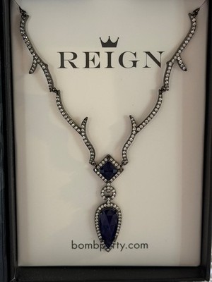 Bomb Party Reign Villian Necklace ''Never Follow The Crowd'' Sapphire On Hematite 