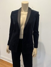 CHANEL 18A PARIS HAMBURG VELVET NAVY CC LOGO JACKET BLAZER FR40 US8