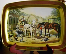Currier and Ives Set of 2  Metal Trays "Harvest Time" and "Preparing for Market"