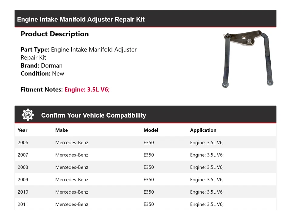 Kit de reparación ajustador colector de admisión Dorman 2007 para Mercedes-Benz E350 2006-2011 Foto 2 de 4