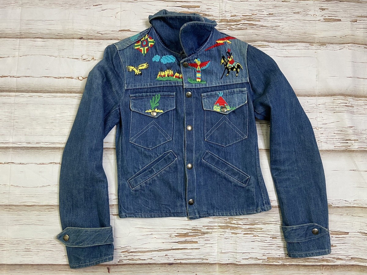 vintage 60/70's Denim Jacket Hand Embroiderd Native American