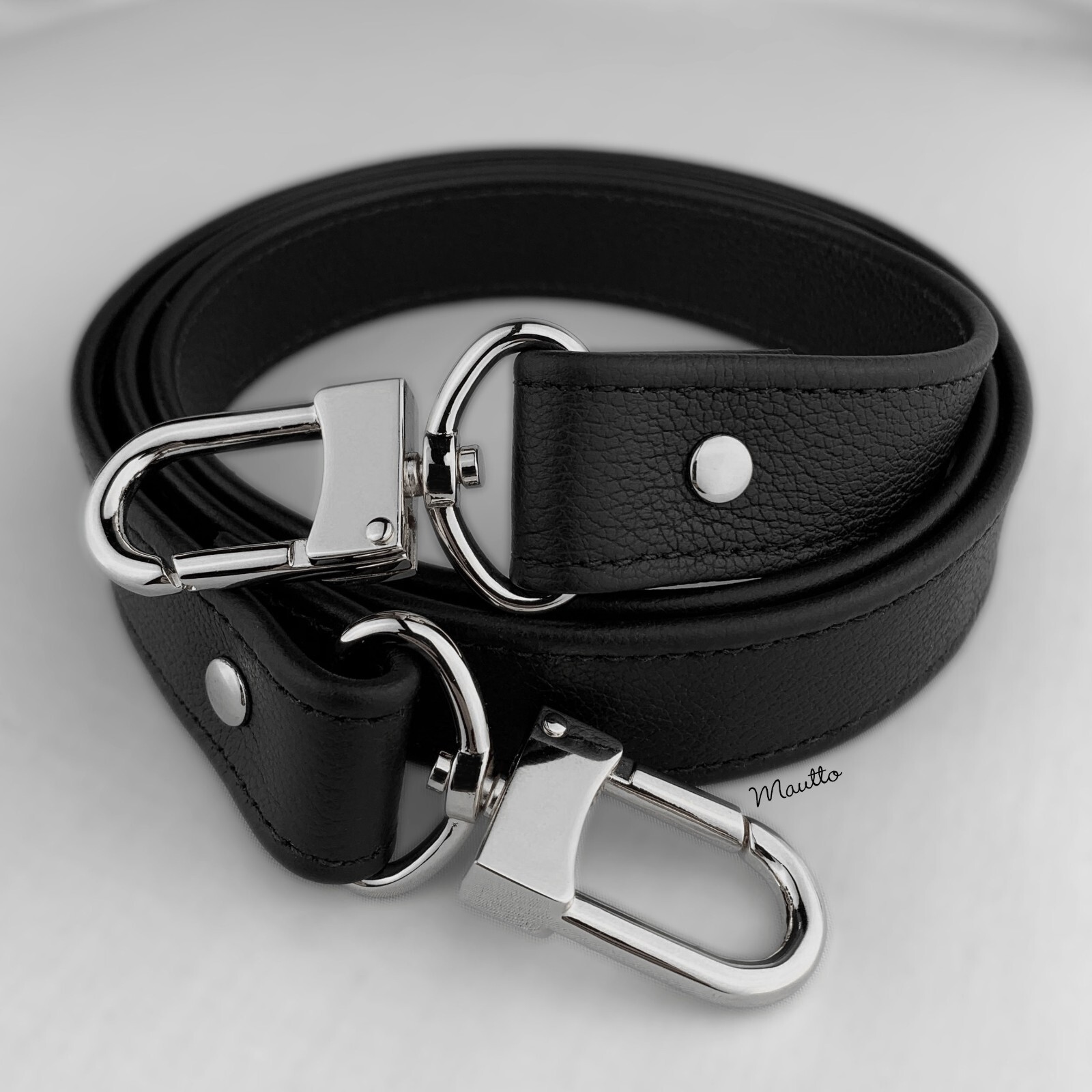 Thick Black Pebble Leather Strap Replacement: Shoulder to Crossbody Length