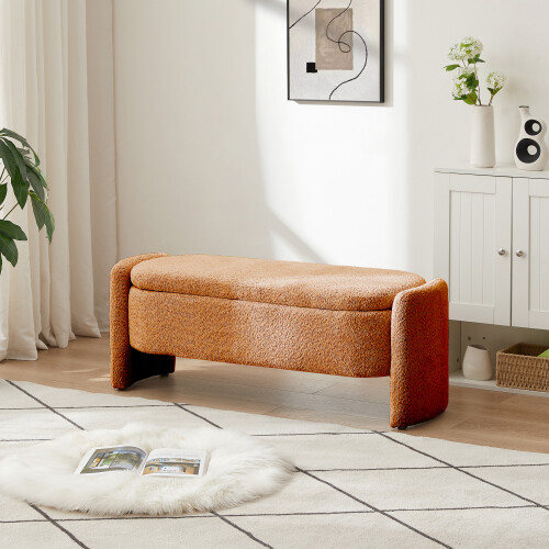 Storage Ottoman Bench Large Capacity, 3D Brown Lamb Fleece, for Living Room
