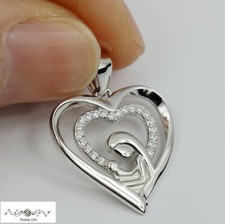 CZ Silver Mom Baby 925 Sterling Silver Double Heart Love Pendant Mother Day Gift