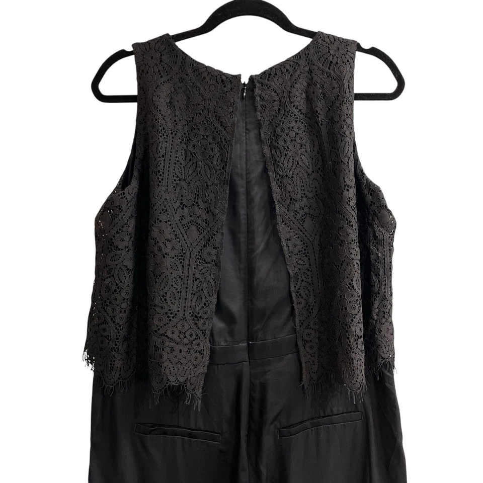 Mono Ann Taylor Loft para mujer 8 negro satinado encaje superpuesto sin mangas bruja Foto 4 de 4