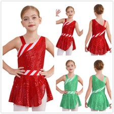 US Kids Girls Dress Training Costume Practice Christmas Ballroom Leotard Shiny