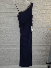 New Adrianna Papell One Shoulder Maxi Jersey Gown Navy Size 10