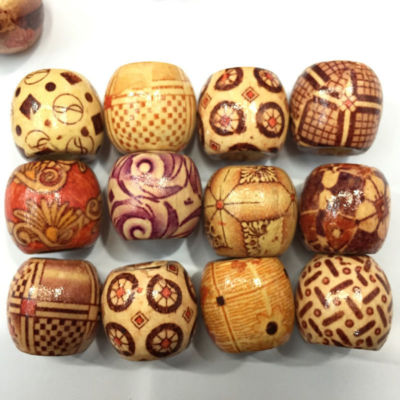 9x10mm Gemischt Tribal Muster Holzperlen 100X Holz Makramee Pony Dreadlock Perle