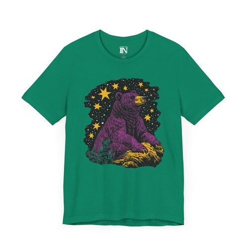 Bear Night Sky T-Shirt, Pop Art Graphic Animal Tee, Colorful Moonlight Shirt - Picture 6 of 11