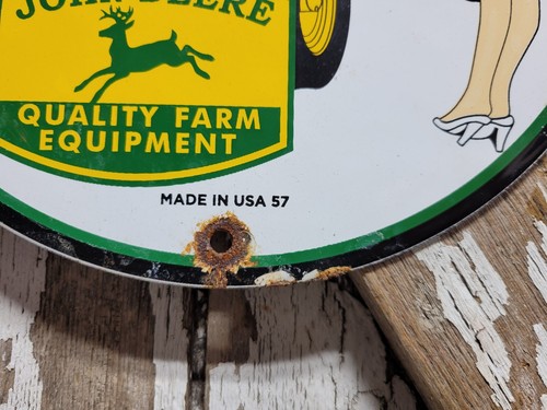 VINTAGE JOHN DEERE PORCELAIN SIGN FARM TRACTOR EQUIPMENT DEALER SALES SERVICE - Picture 5 of 14