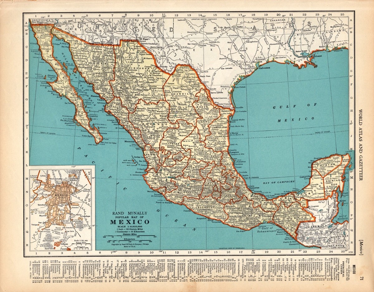 1937 Vintage MEXICO Map Atlas Map of Mexico & Baja California Map