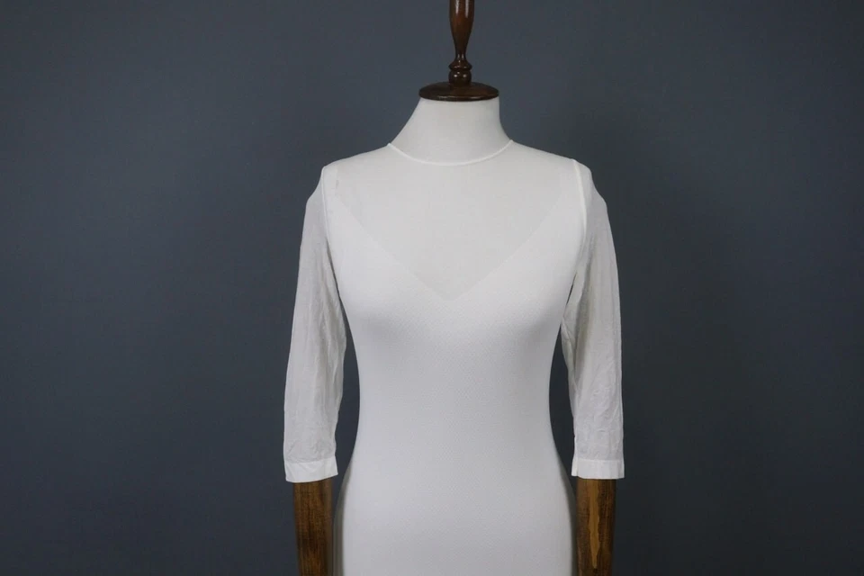 Body Wolford branco manga 3/4 gola redonda elástico confortável tamanho P - Imagem 2 de 4