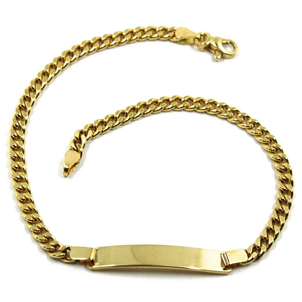 SOLID 18K YELLOW GOLD BRACELET GOURMETTE LINK 3 MM ENGRAVING PLATE 20.5cm 8.1