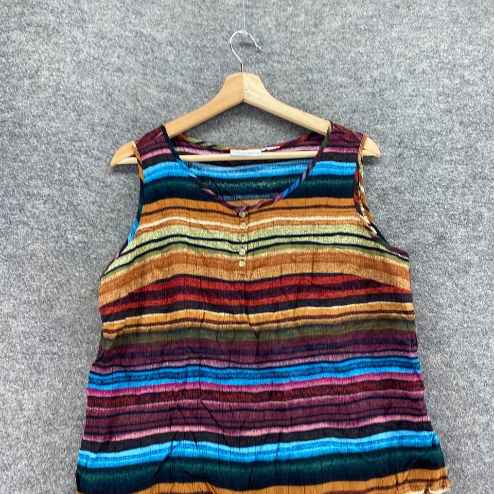 Blusa Jaclyn Smith Mujer M Mediana Marrón Rayas 1/2 Botón Sin Mangas Clásica Foto 3 de 4