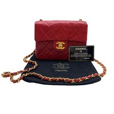 Auth CHANEL Matelasse Half Flap Turn Lock Chain Shoulder Bag Red Leather A80722S