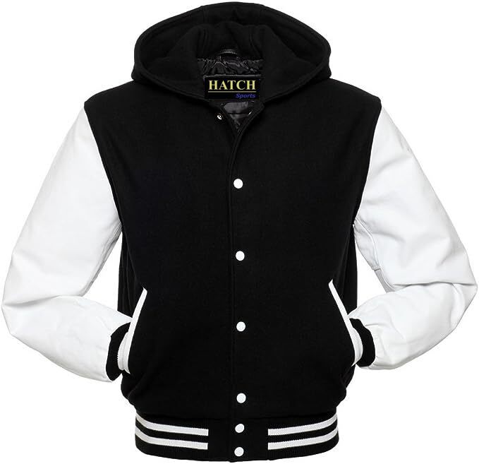 Men&rsquo;s Varsity Baseball Letterman Hoodie Wool Body Genuine Cowhide Leather Arms