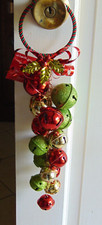 15" Christmas Door Hanger Jingle Bells Red Green Holly Lot Of 2