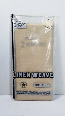Vtg 2pk Linen Napkins Unused in Package Beige Tan GW Dupont Dacron Almond USA
