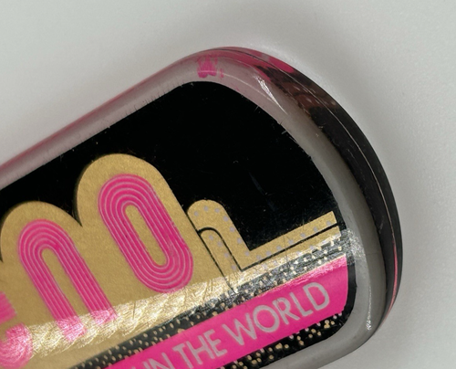 Vintage RENO Acrylic Keychain Pink Gold Black Ring Fob Collectible Souvenir - Picture 3 of 5