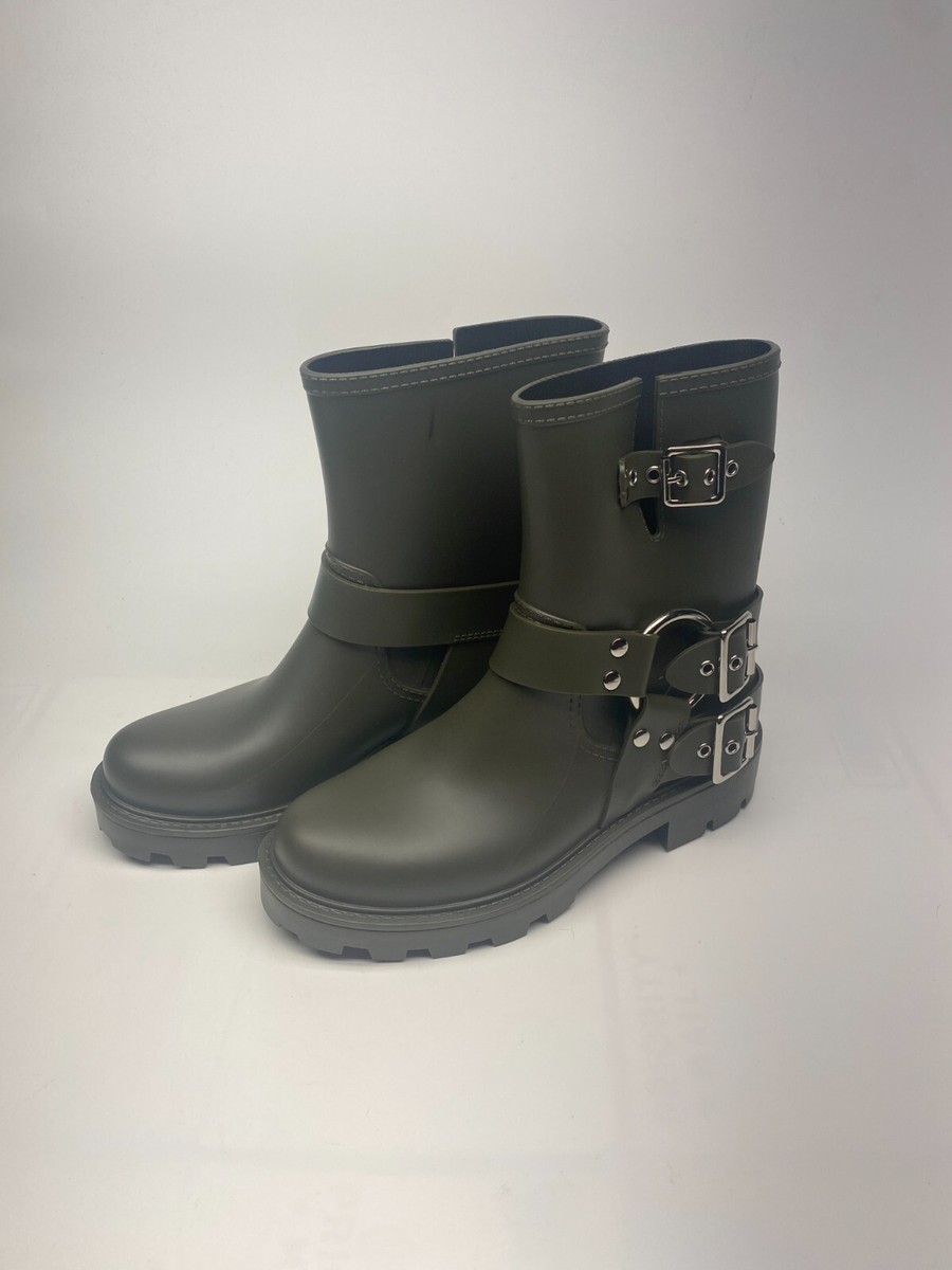 Jeffrey Campbell Womens Controller Green Make It Moto Rain Boots