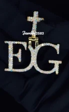 BLACK FRIDAY GIFT 4 MEN'S 2ct Real Moissanite "CROSS" Name Pendant 925 Silver