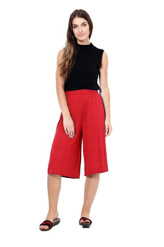 Ladies Plain Elasticated Straight Leg Culotte Wide Leg Baggy Pant - Picture 13 of 27