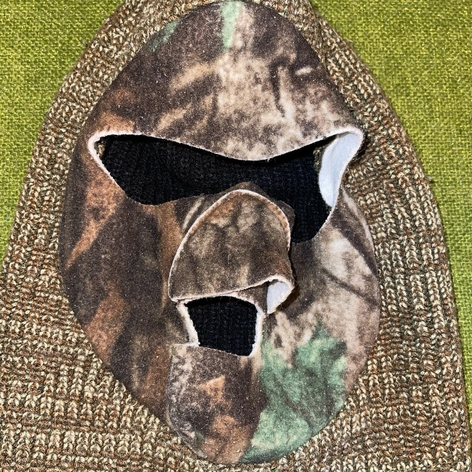 Máscara facial vintage camuflada pasamontañas esquí caza cálida hecha en EE. UU. gorro ladrón de bancos Foto 3 de 4