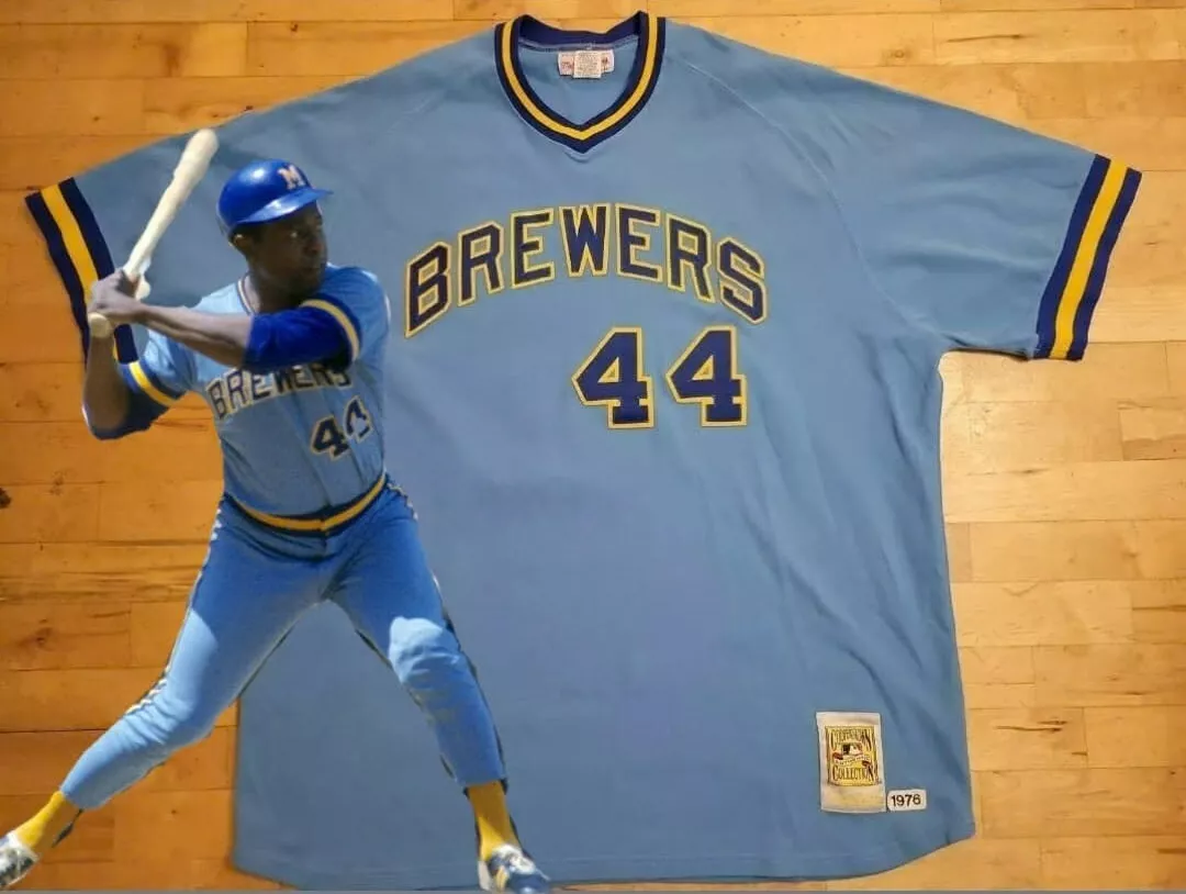 1976 AUTHENTIC VINTAGE HANK AARON BREWERS JERSEY MITCHELL NESS RARE SIZE  4XL 60