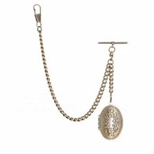 Brand New Bronze Single Albert Pocket Watch Fob Chain With Locket  Pendant