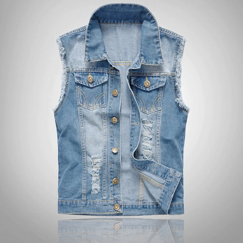 Ripped sleeveless denim jacket sale