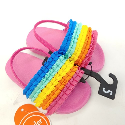 Wonder Nation Pink Rainbow Ruffle Slide Sandals Toddler Girls Size 5 - Picture 5 of 10