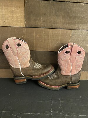 Soto Boots Kids K3005 Girls square toe Size Toddler Cowboy Boots Pink  Brown