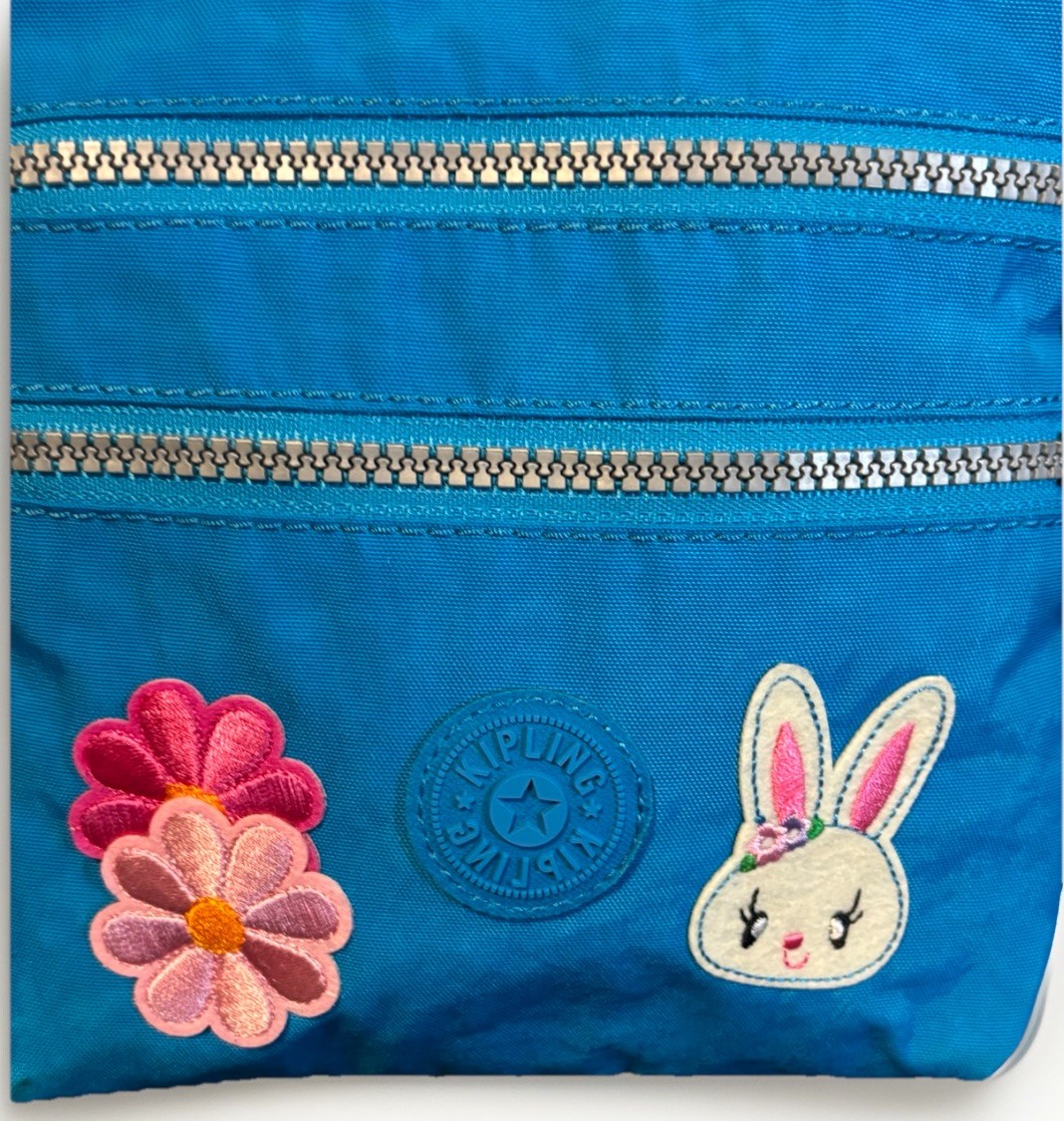 Kipling OOAK Blue XS Alvar Crossbody Bag Bunny Rabbit Pink Flowers Monkey Maria