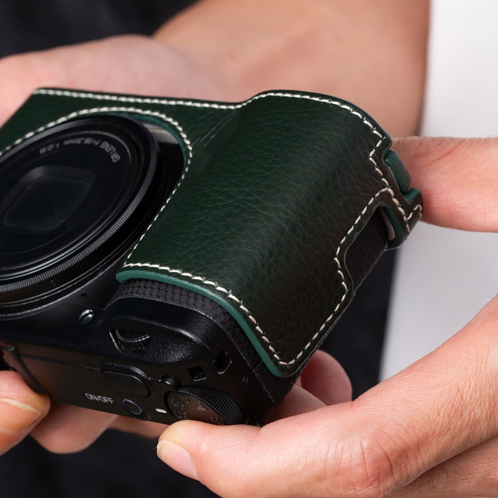 PU Leather Half Case For Ricoh GR III BolinUS - Bottom Opening Version With Hand Strap (Coffee) Ricoh GR III Protective Cover