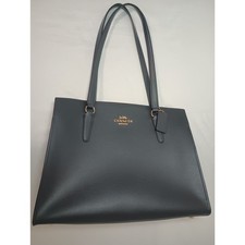Coach Tatum Carryall Square Midnight Blue Crossgrain Leather Tote Bag C4077