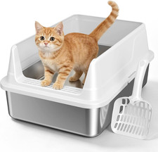 Stainless Steel Litter Box with Scoop,Small Metal Pan for Cats