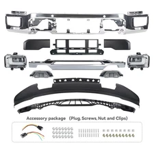 Front Bumper Cover Kit For 2024-2026 Ford F-150 Chrome w/Sensor Hole w/Fog Light