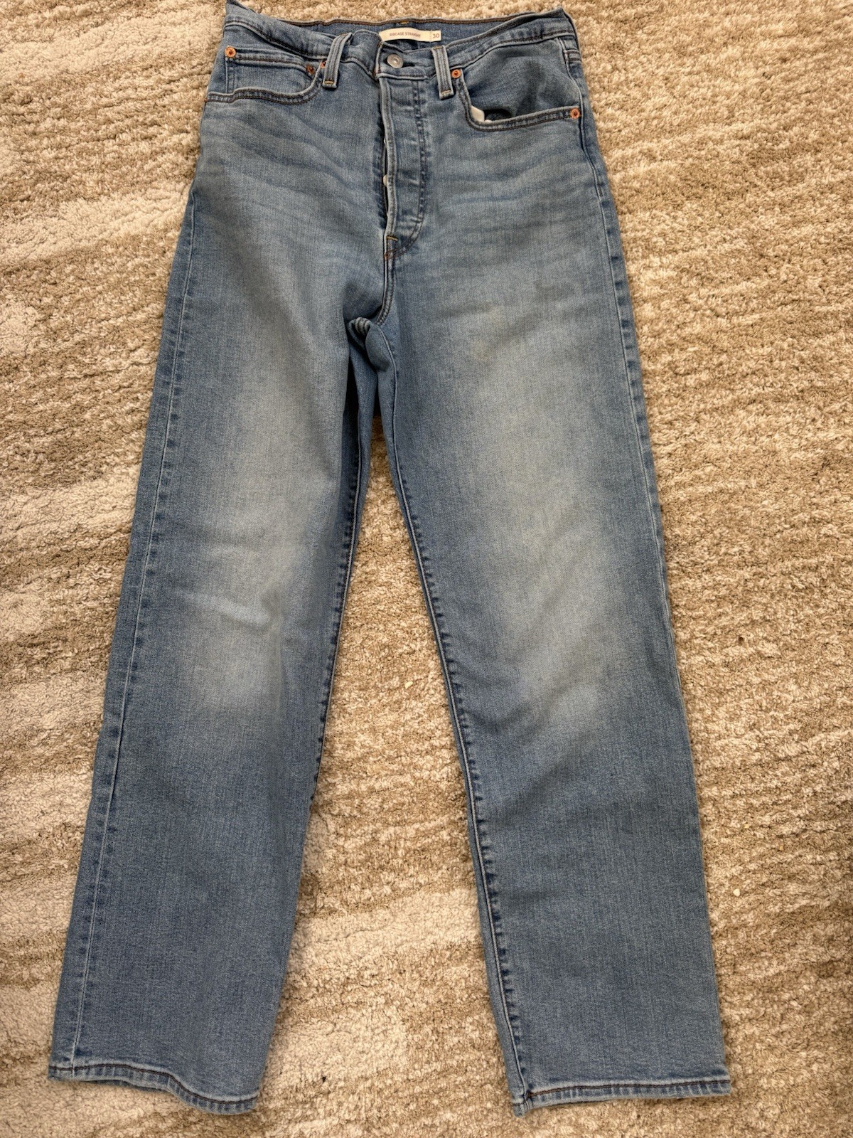 Levi's Ribcage Women's Straight Jeans Light Wash Blue High Rise Stretch Size 30