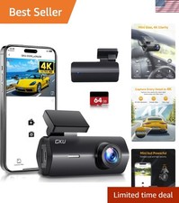 Compact 4K Dash Camera with Built-in WiFi, G-Sensor  Loop Recording - 64GB Card