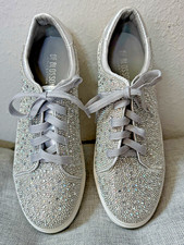 Silver Rhinestone Bedazzled Bridal Party Sneakers by De Blossom Women's 10
