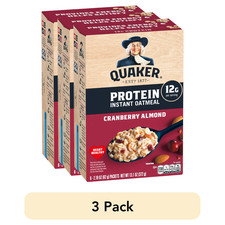 3 pack Quaker Protein Instant Oatmeal, Cranberry Almond, 12g Protein per Servi