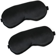 2 PCS Black Satin Sleep Masks, Adjustable Silk Eye Mask for Sleeping